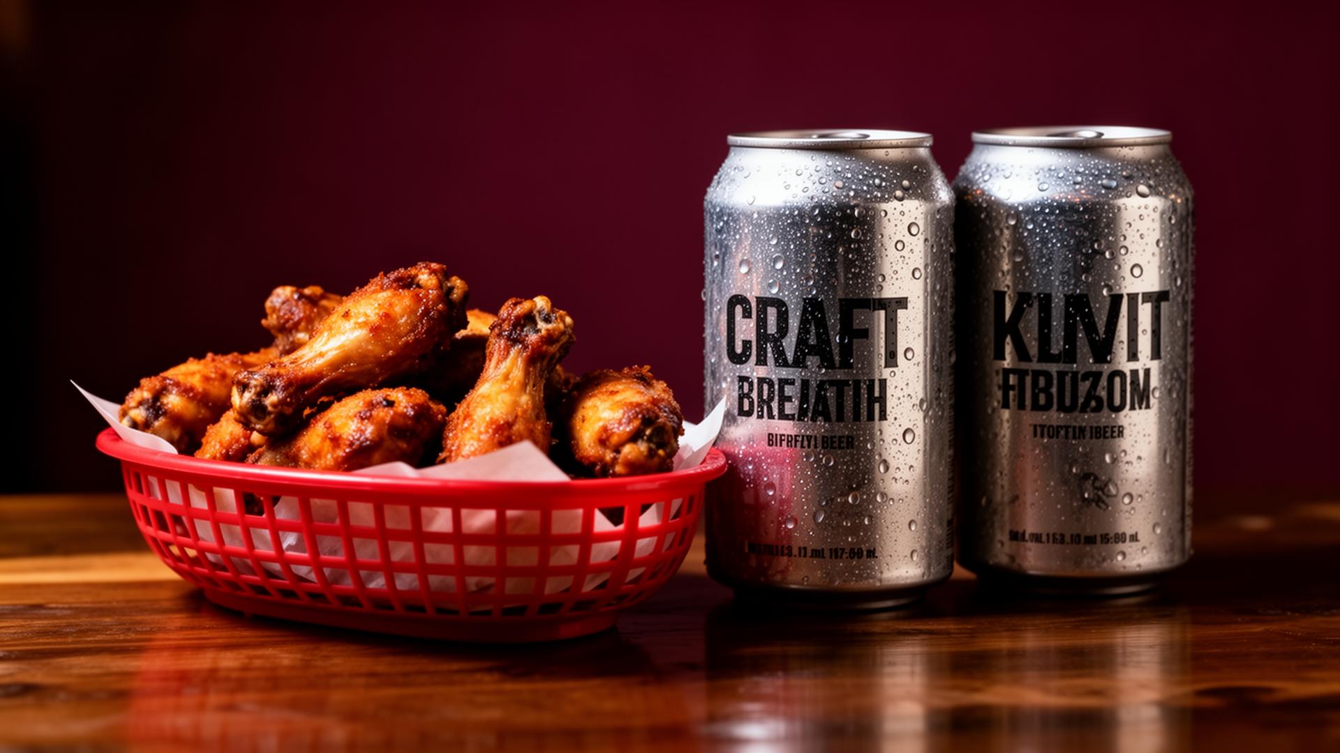 Cold beer next to baked wings